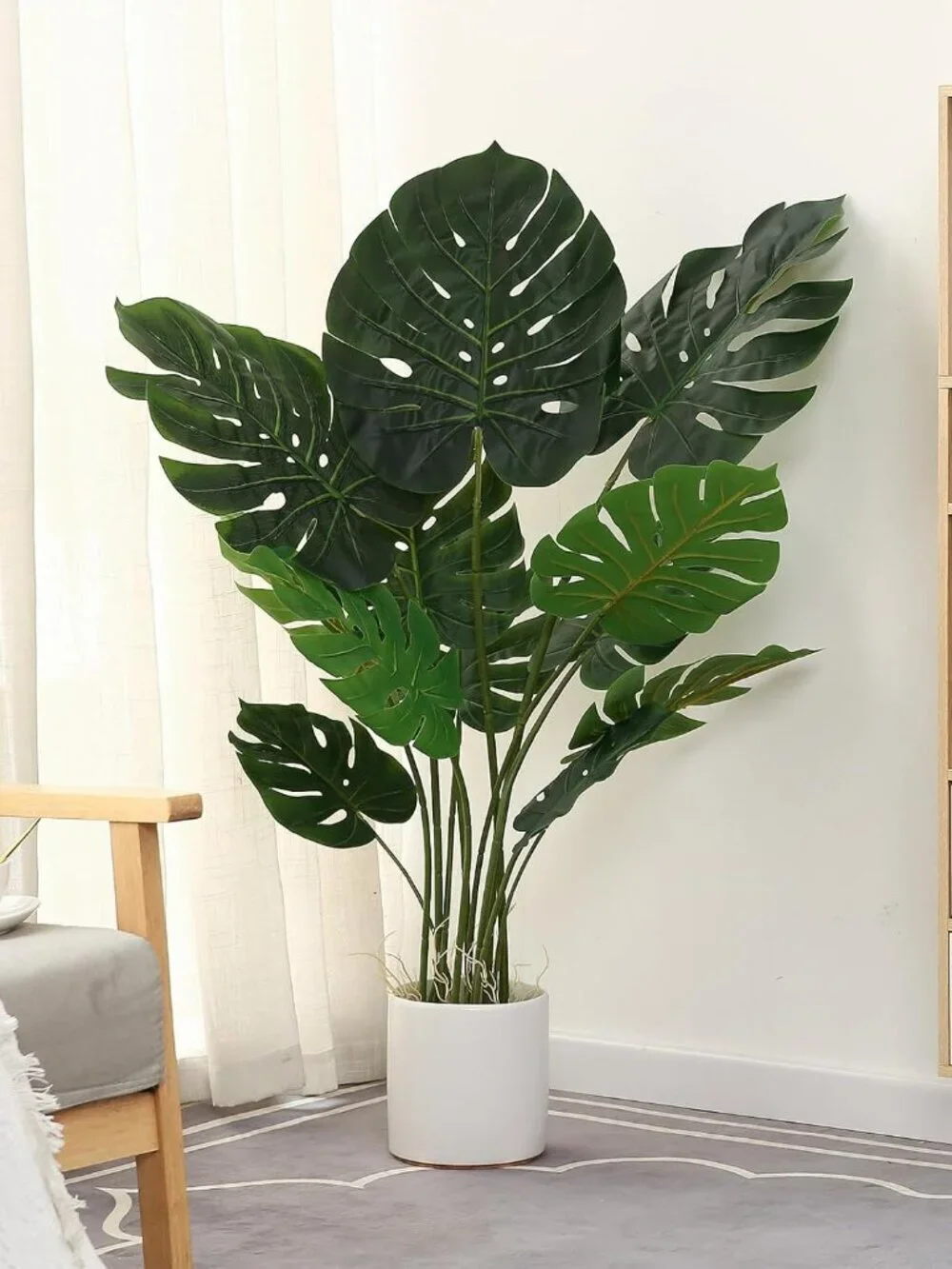 Artificial Monstera Plant 4FT Fake Swiss Cheese Potted Faux Tropical Floor Plant